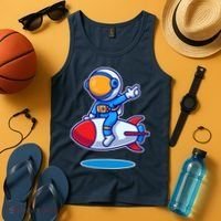 Cute Astronaut On Rocket Cartoon Tank Top thumb 4