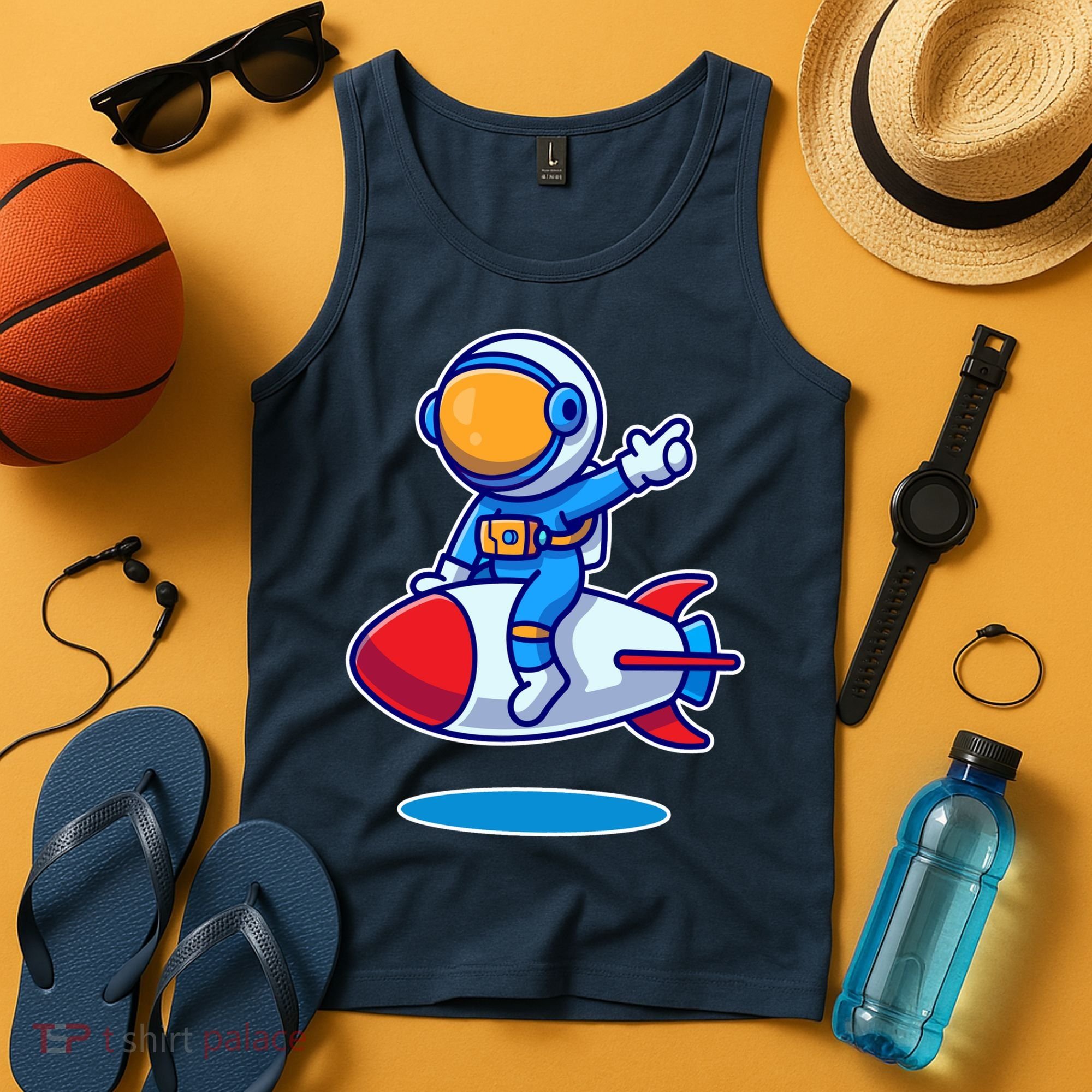 Cute Astronaut On Rocket Cartoon Tank Top