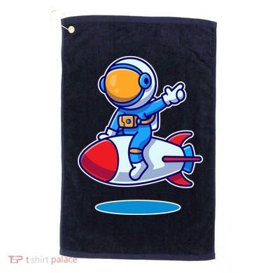 Cute Astronaut On Rocket Cartoon Golf Towel