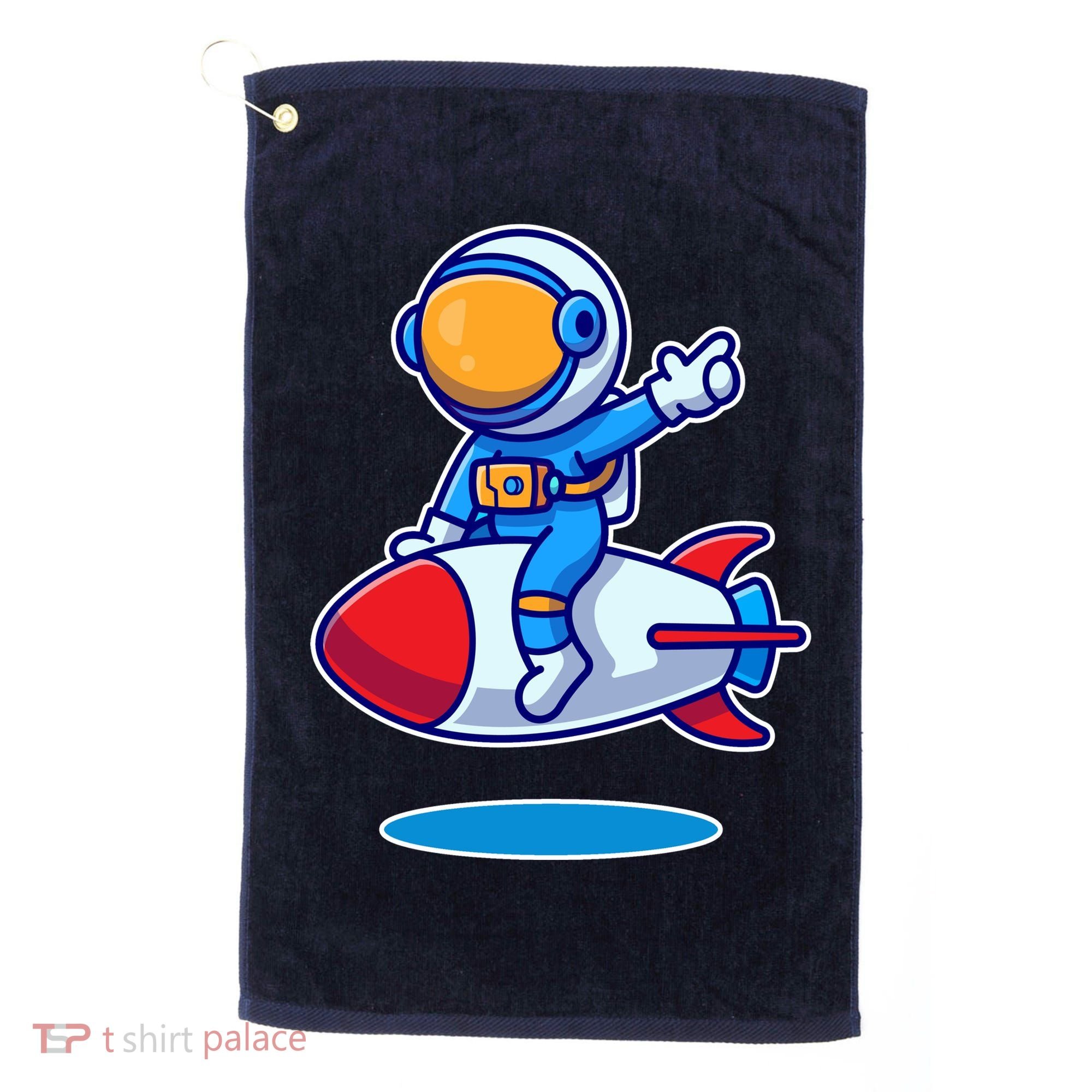 Cute Astronaut On Rocket Cartoon Golf Towel