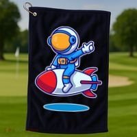 Cute Astronaut On Rocket Cartoon Golf Towel thumb 1