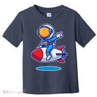 Cute Astronaut On Rocket Cartoon Toddler T-Shirt thumb 0