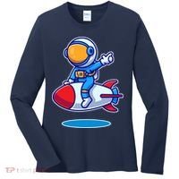Cute Astronaut On Rocket Cartoon Women's Long Sleeve Shirt thumb 0