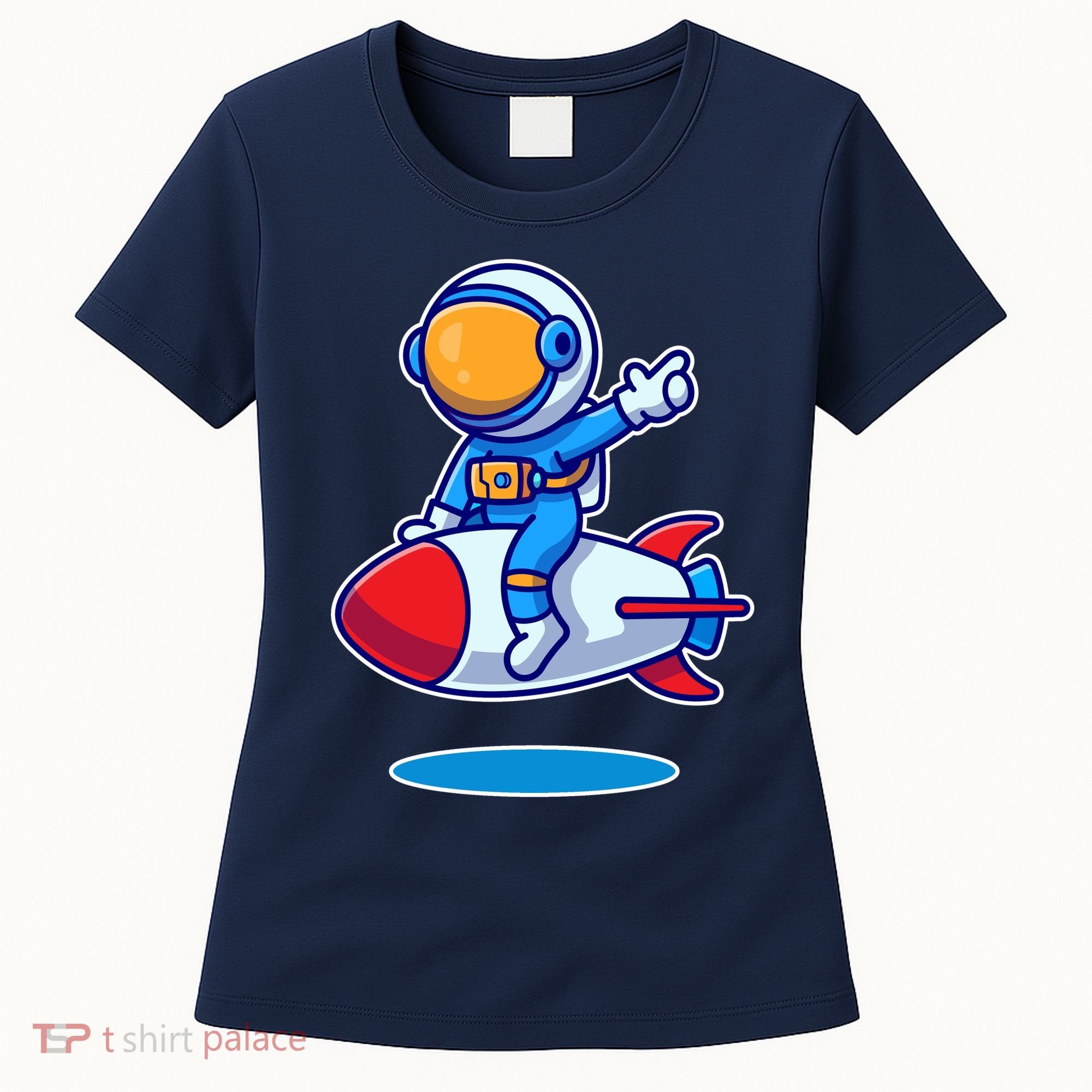 Cute Astronaut On Rocket Cartoon Women's T-Shirt