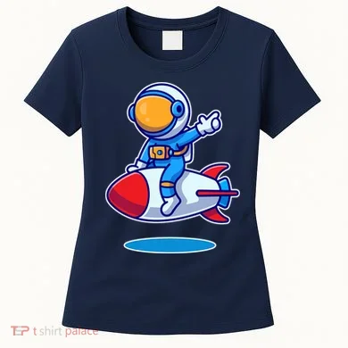 Cute Astronaut On Rocket Cartoon Women's T-Shirt