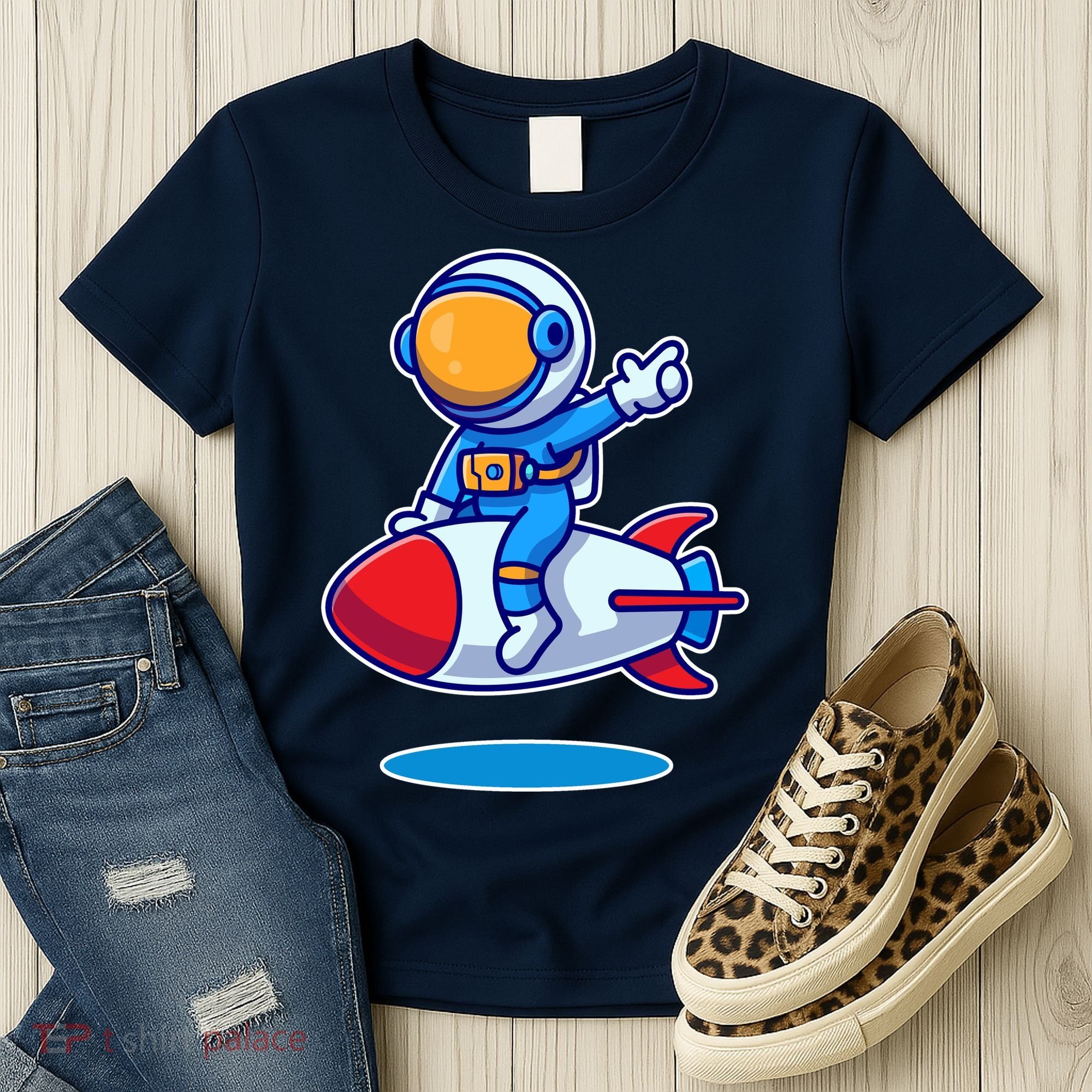 Cute Astronaut On Rocket Cartoon Women's T-Shirt