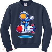 Cute Astronaut On Rocket Cartoon Kids Sweatshirt thumb 0