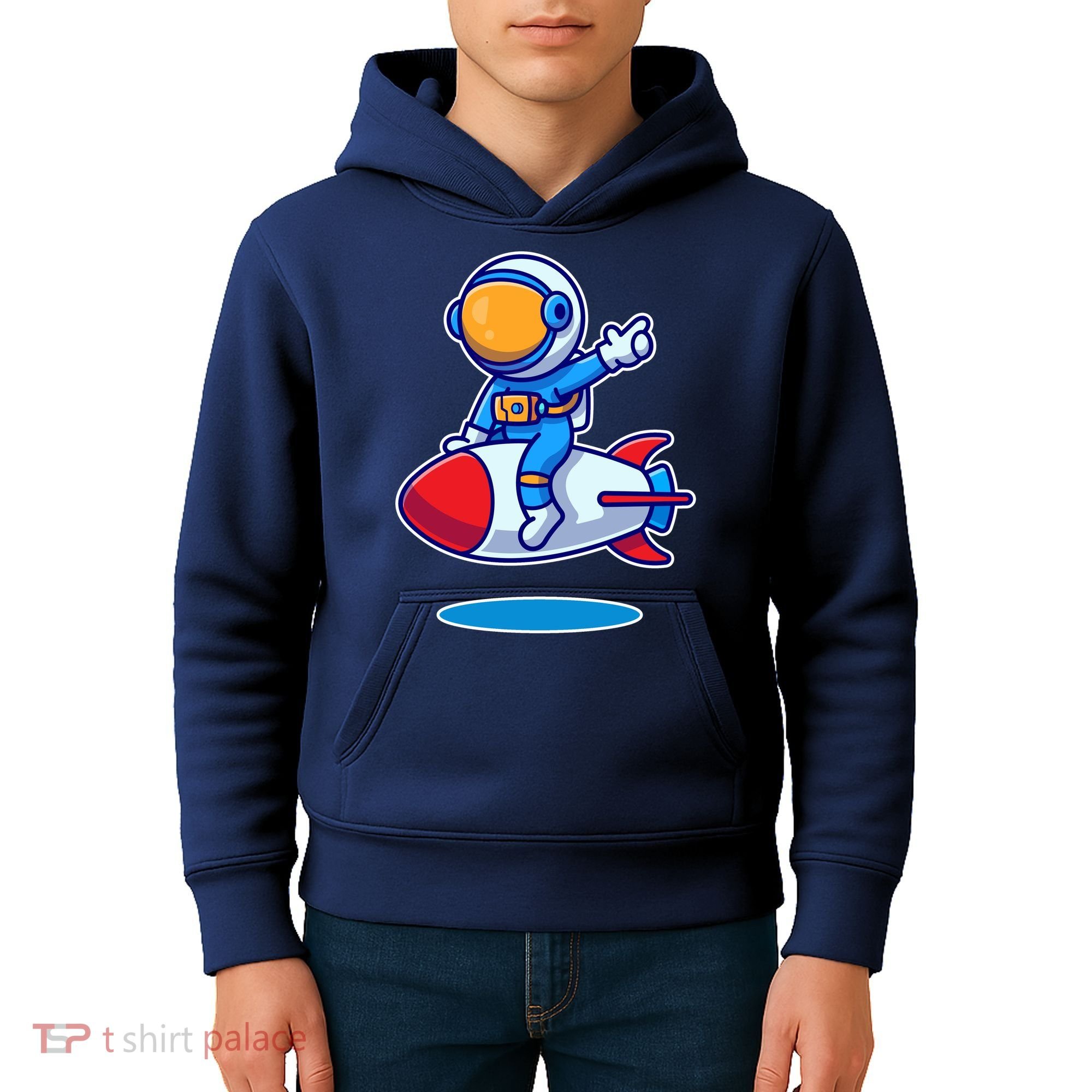 Cute Astronaut On Rocket Cartoon Kids Hoodie