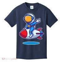 Cute Astronaut On Rocket Cartoon Kids T-Shirt thumb 0