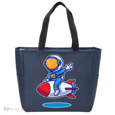 Cute Astronaut On Rocket Cartoon Tote Bag