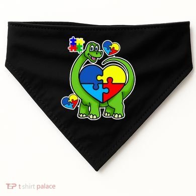 Cute Autism Dino Puzzle Piece Heart USA-Made Doggie Bandana