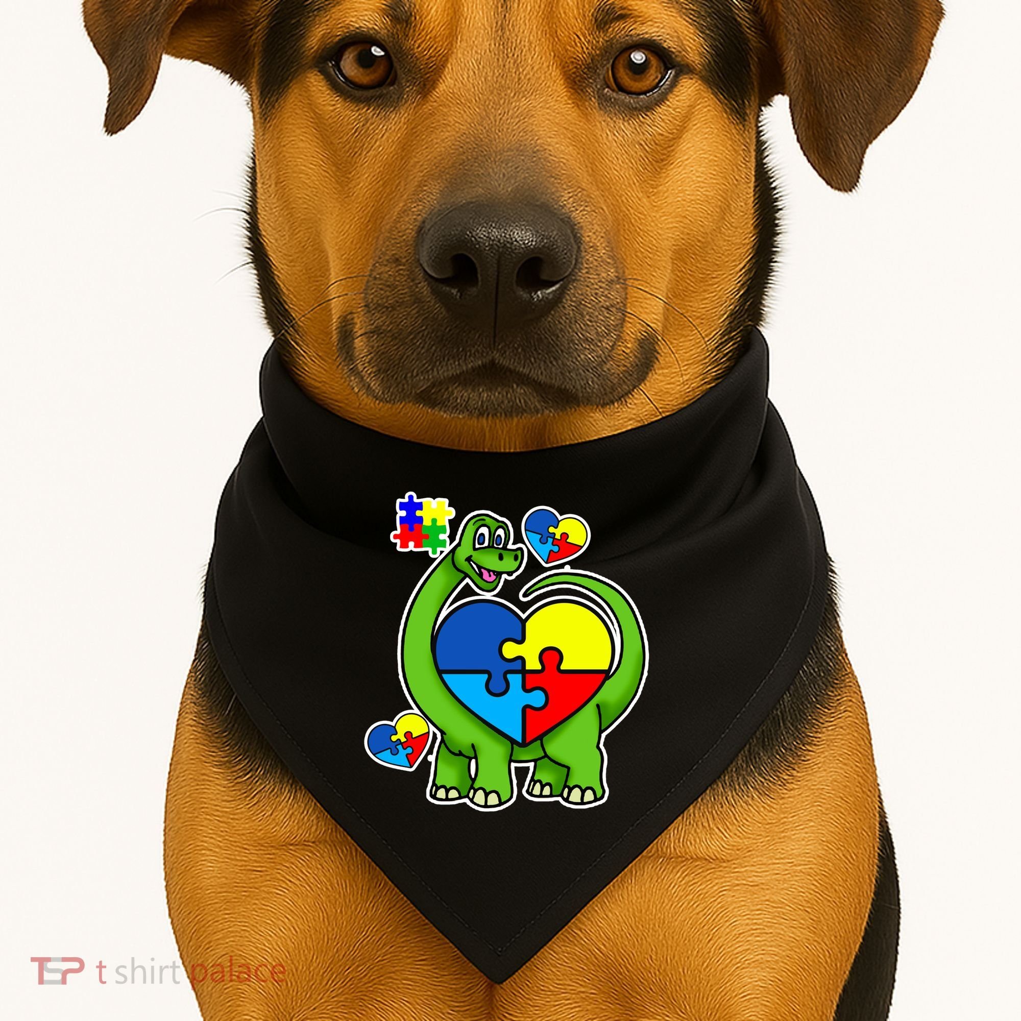 Cute Autism Dino Puzzle Piece Heart USA-Made Doggie Bandana