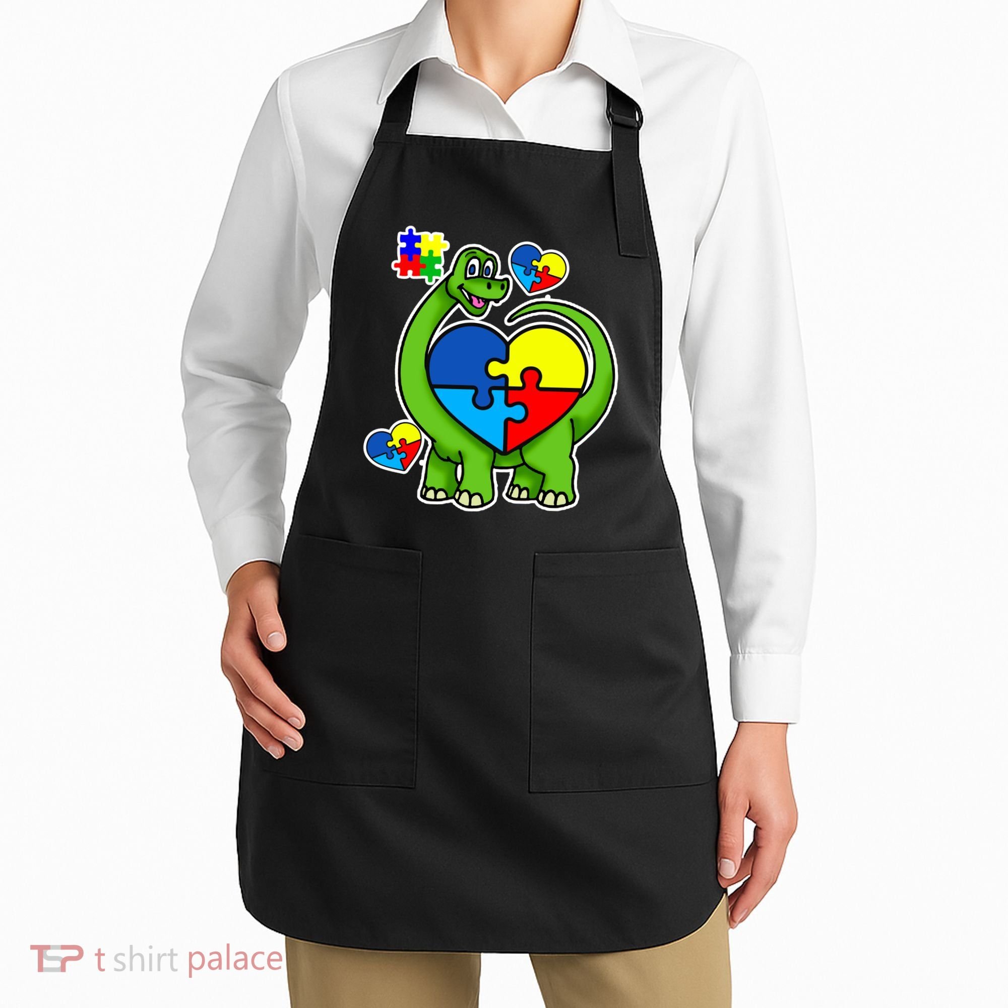 Cute Autism Dino Puzzle Piece Heart Apron