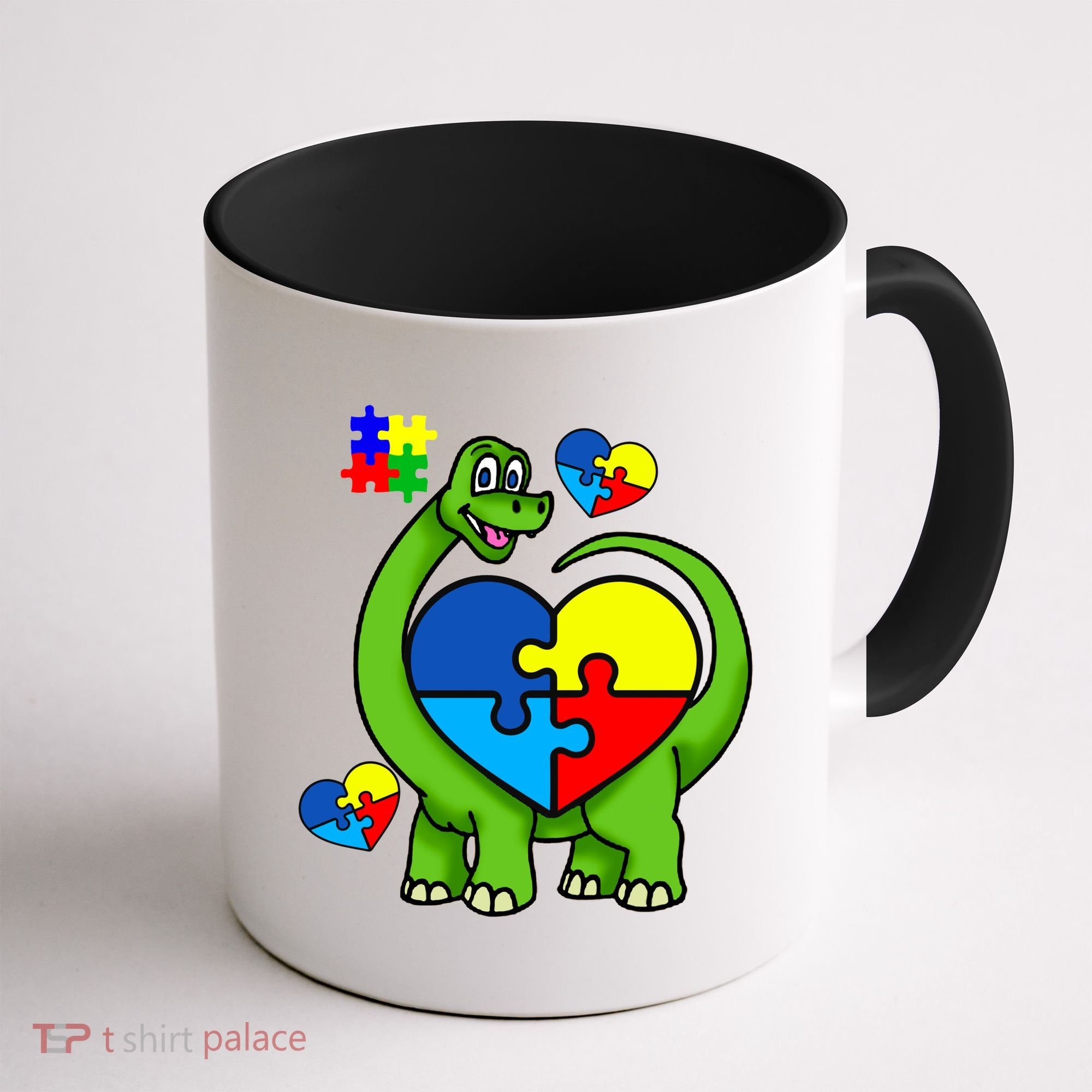 Cute Autism Dino Puzzle Piece Heart Coffee Mug