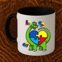 Cute Autism Dino Puzzle Piece Heart Coffee Mug thumb 2
