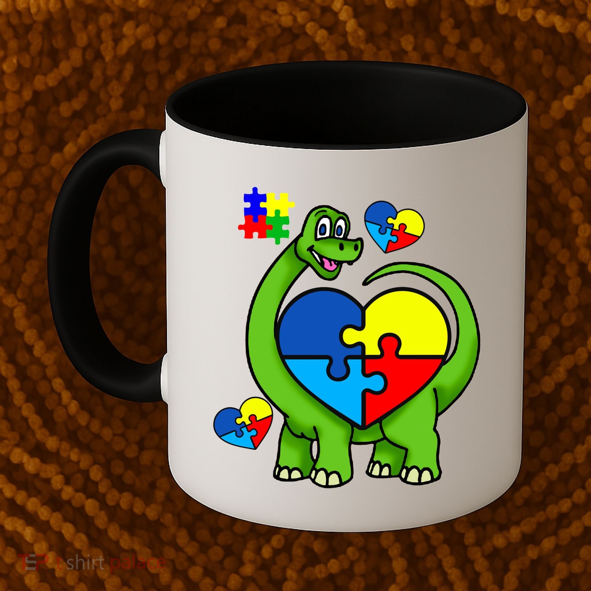 Cute Autism Dino Puzzle Piece Heart Coffee Mug