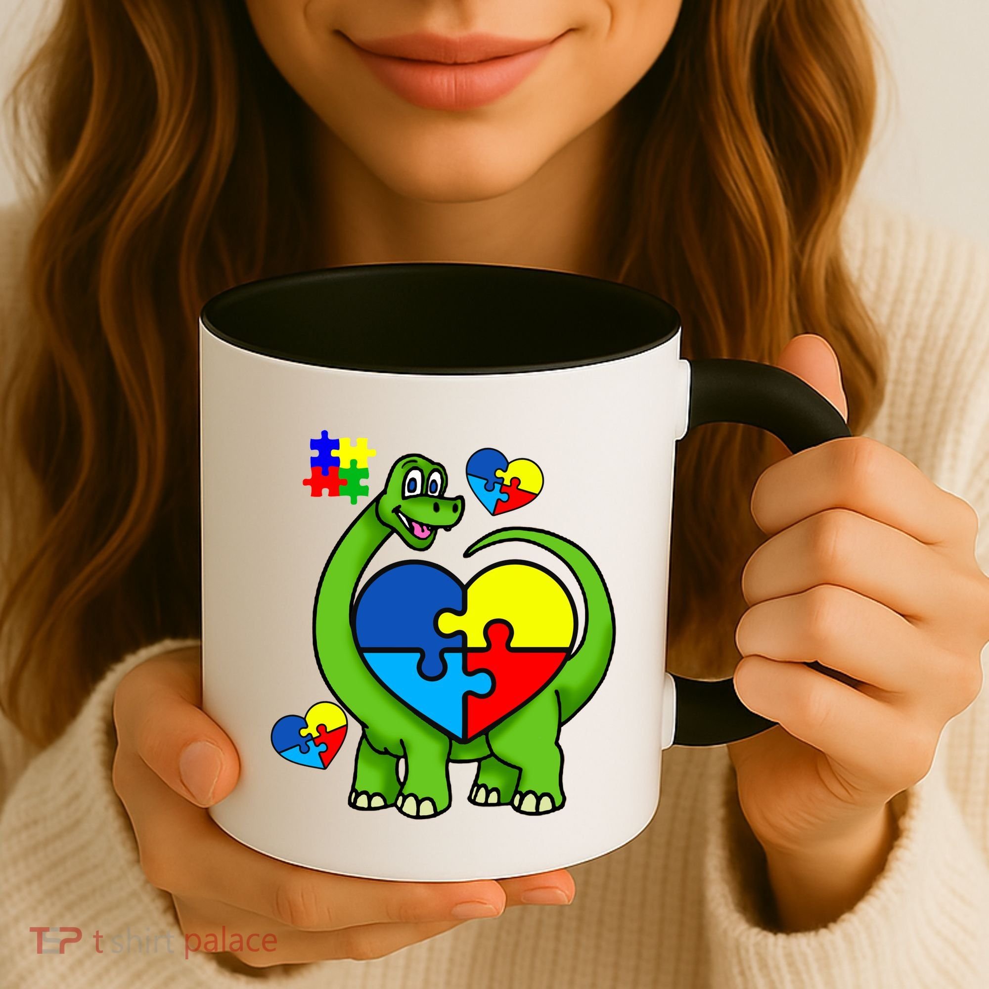 Cute Autism Dino Puzzle Piece Heart Coffee Mug