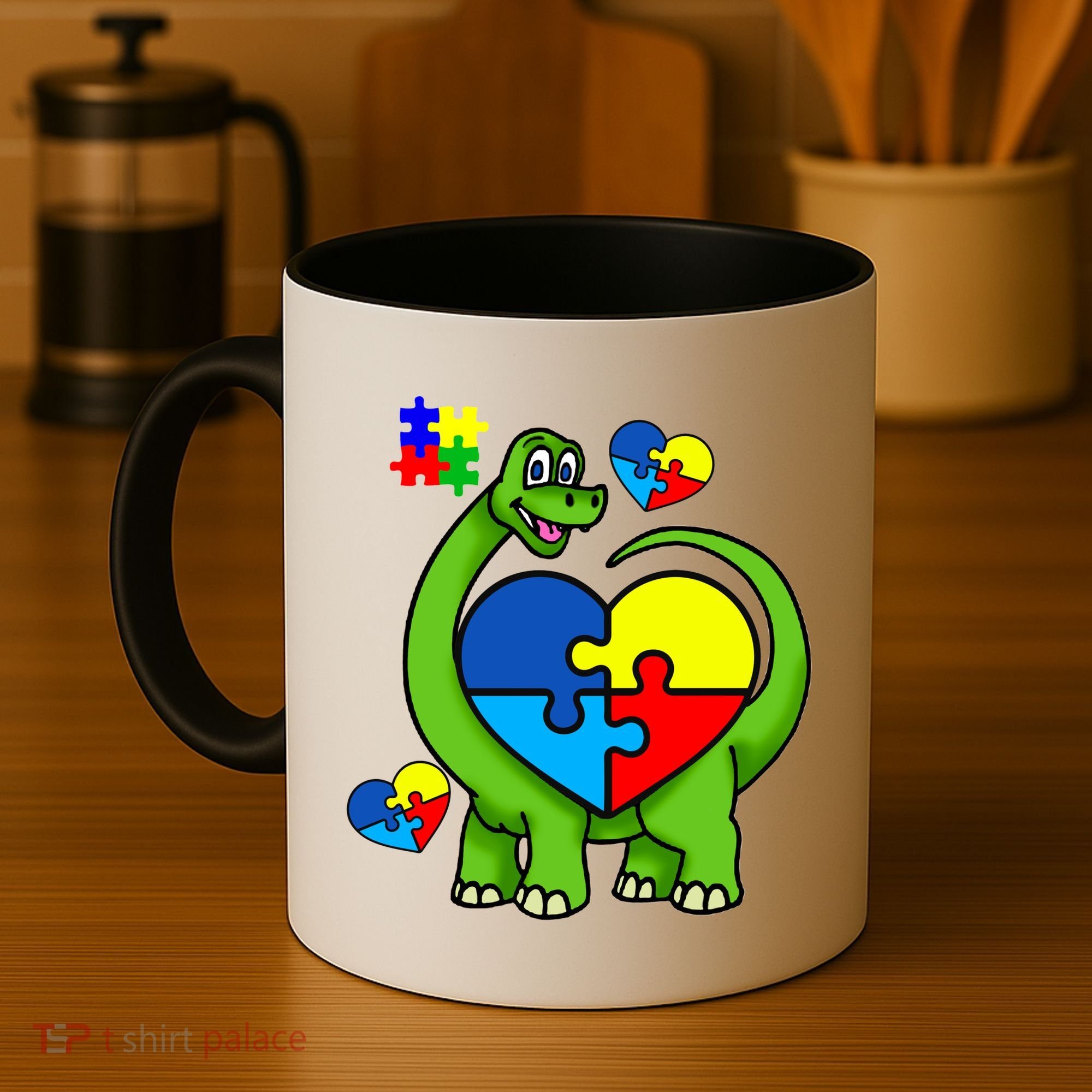 Cute Autism Dino Puzzle Piece Heart Coffee Mug