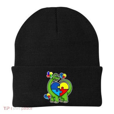 Cute Autism Dino Puzzle Piece Heart Beanie