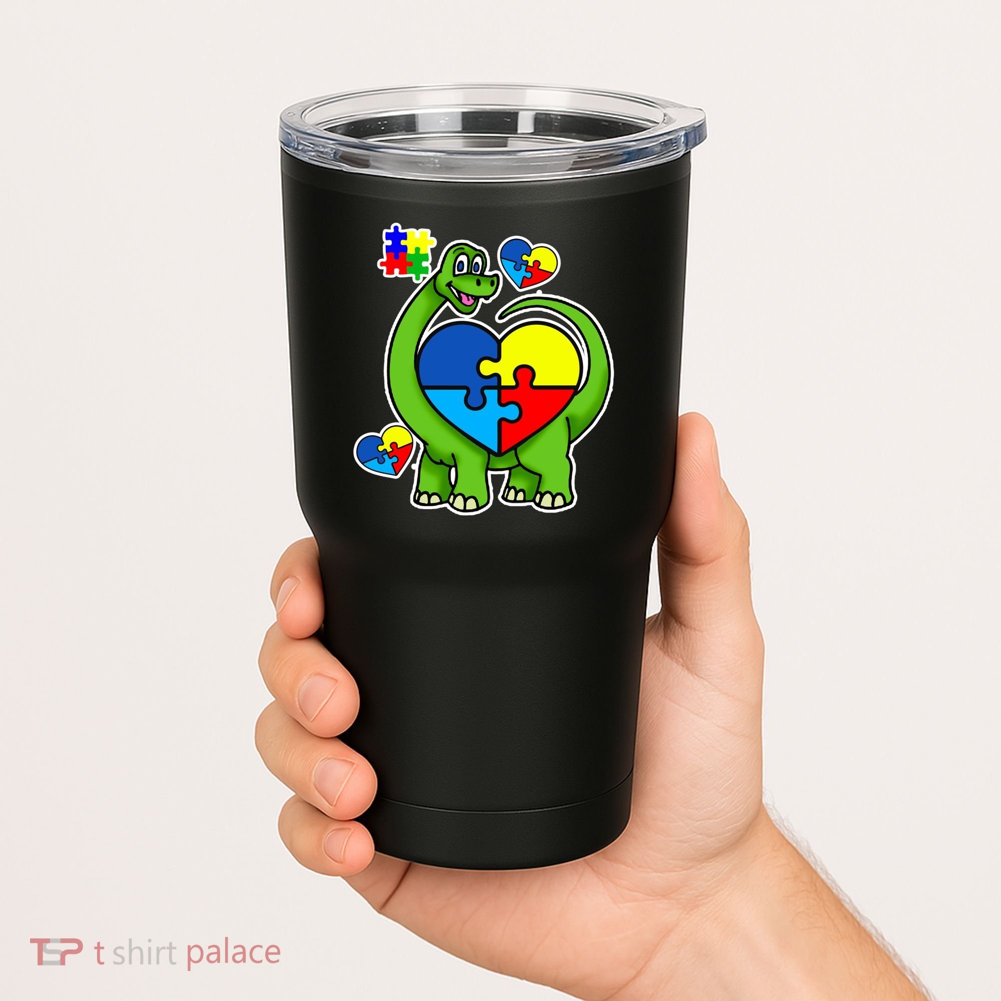 Cute Autism Dino Puzzle Piece Heart Tumbler