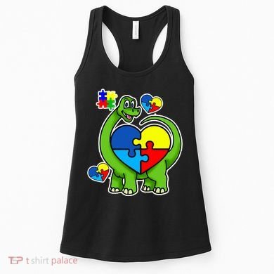 Cute Autism Dino Puzzle Piece Heart Women's Tank Top