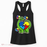 Cute Autism Dino Puzzle Piece Heart Women's Tank Top thumb 0