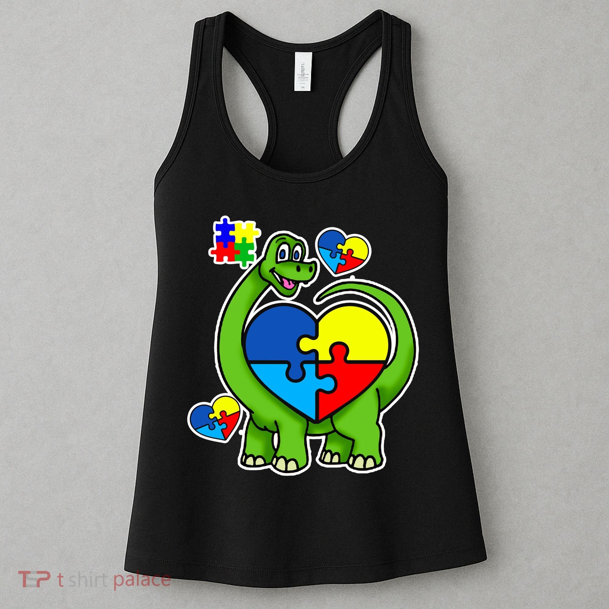 Cute Autism Dino Puzzle Piece Heart Women's Tank Top