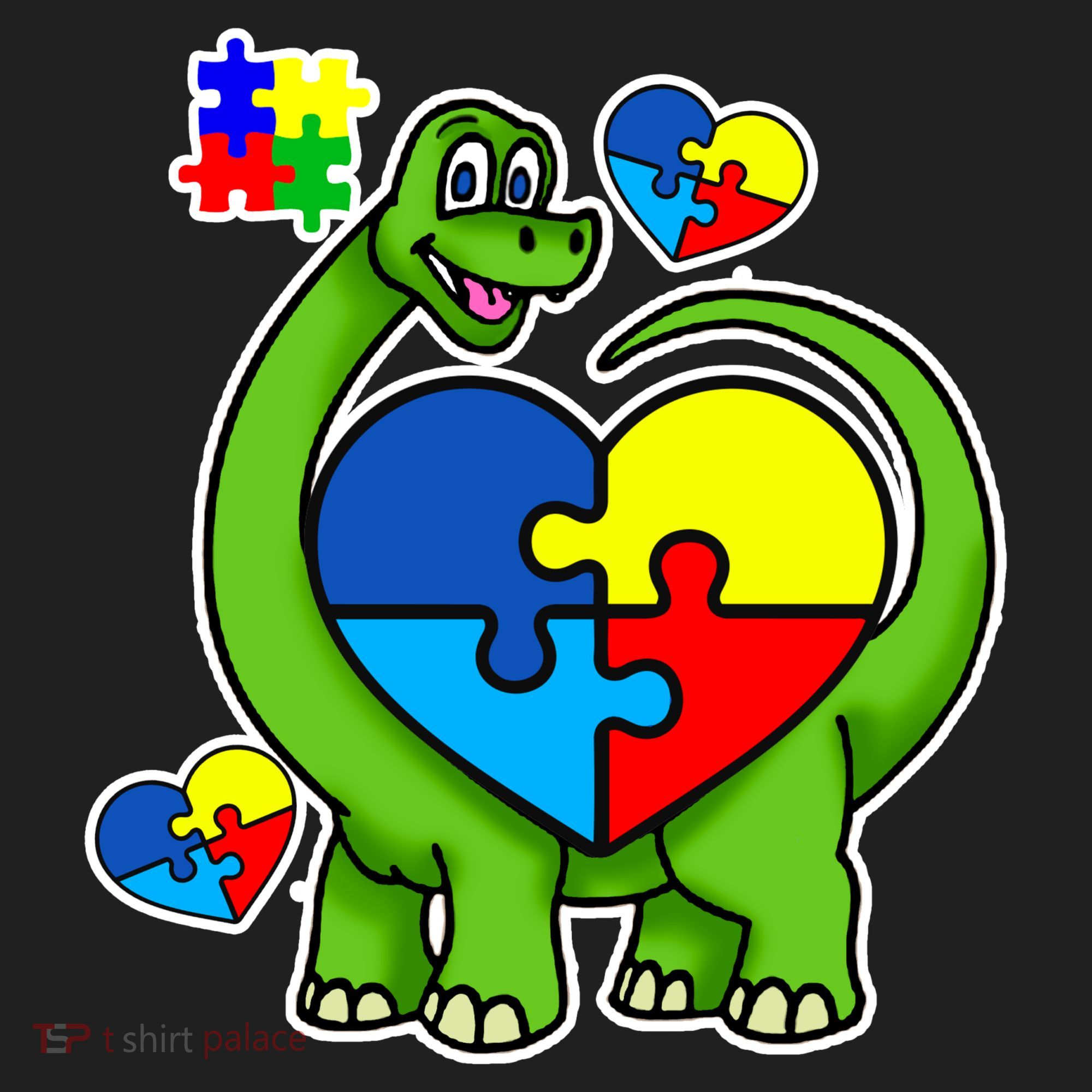 Cute Autism Dino Puzzle Piece Heart Hat