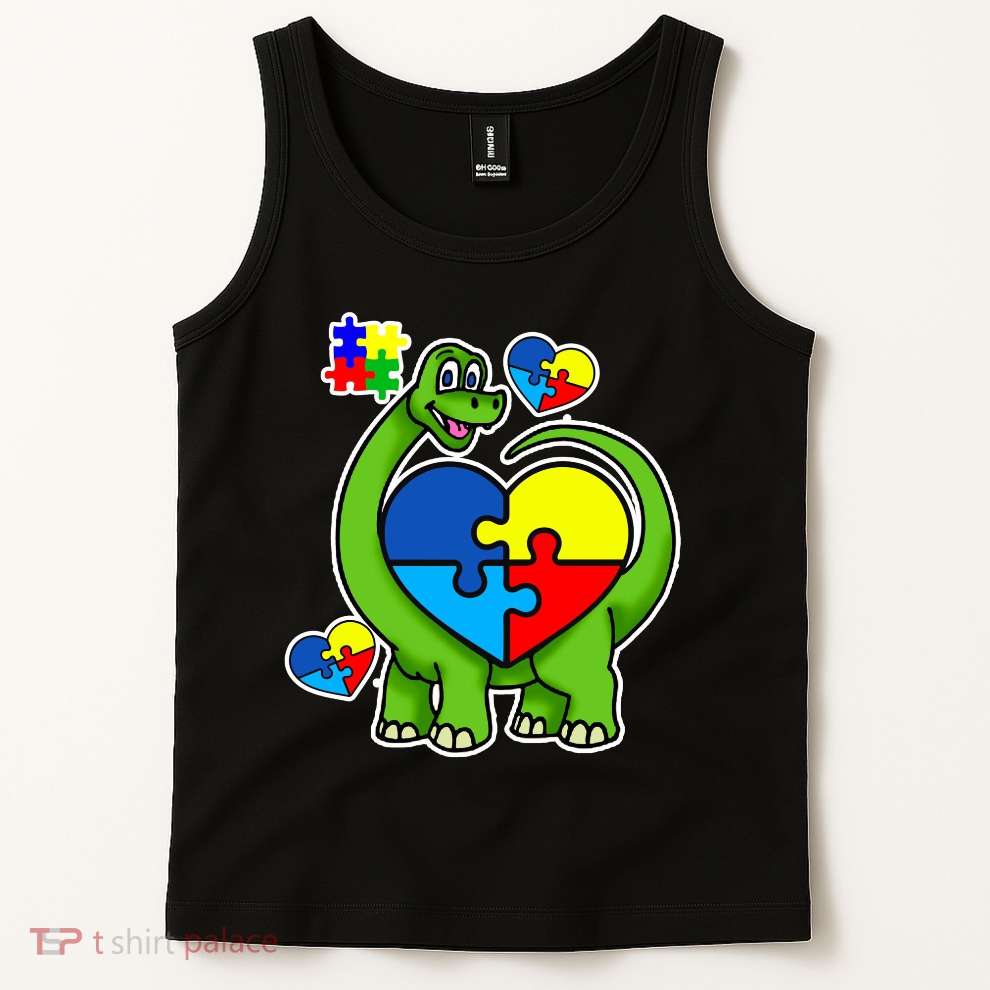 Cute Autism Dino Puzzle Piece Heart Tank Top