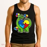 Cute Autism Dino Puzzle Piece Heart Tank Top thumb 3