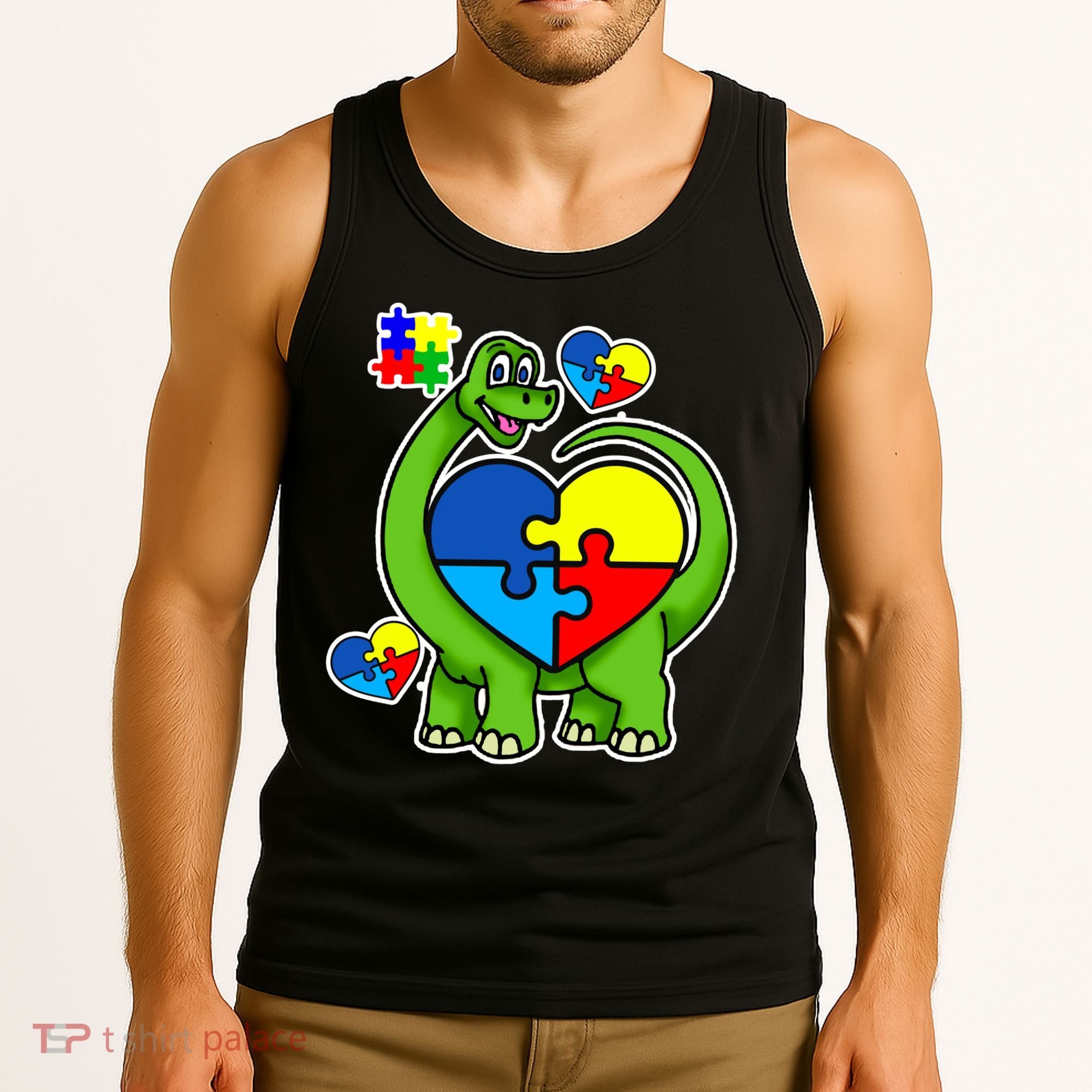 Cute Autism Dino Puzzle Piece Heart Tank Top