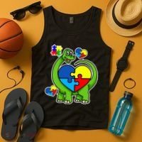 Cute Autism Dino Puzzle Piece Heart Tank Top thumb 4