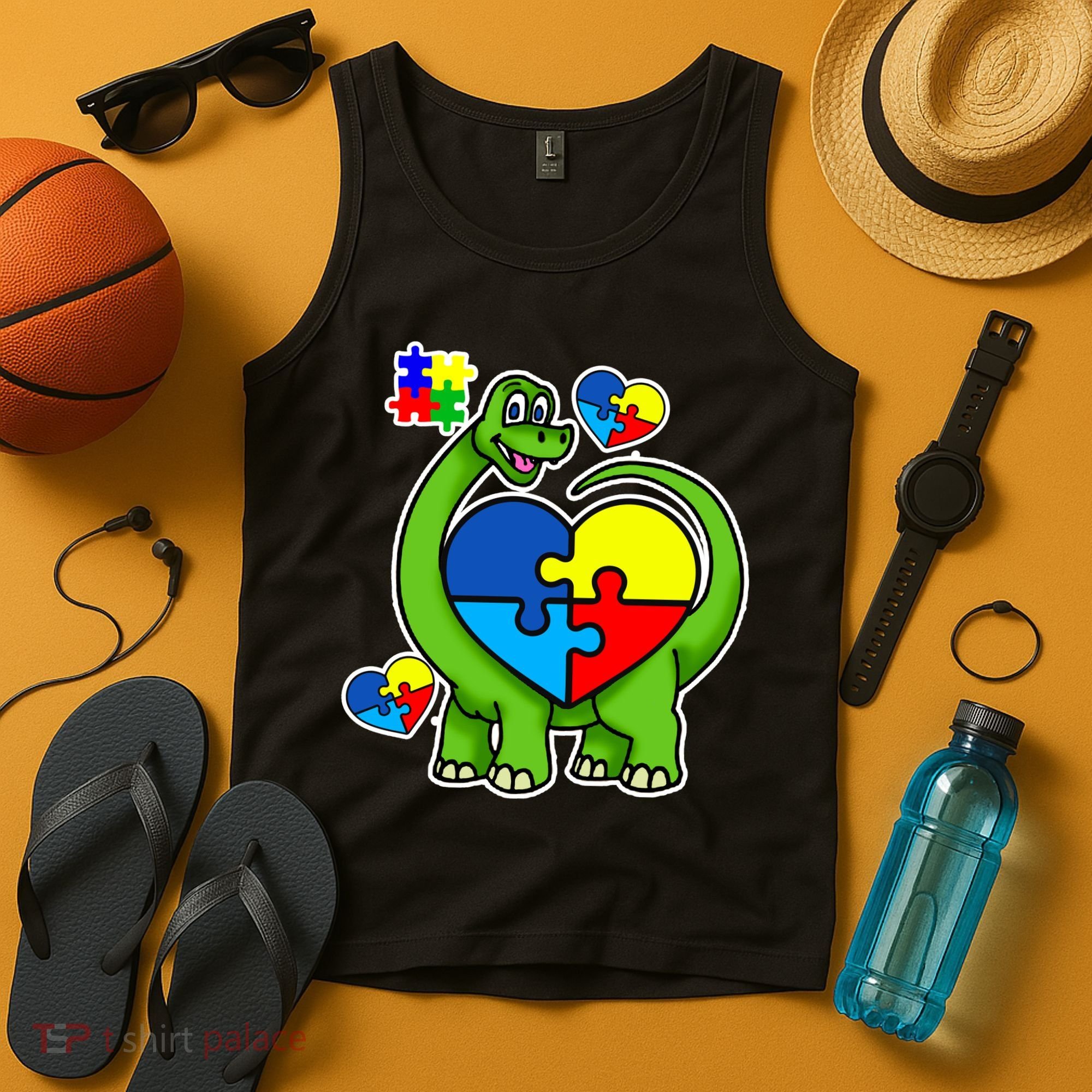 Cute Autism Dino Puzzle Piece Heart Tank Top