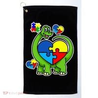 Cute Autism Dino Puzzle Piece Heart Golf Towel thumb 0