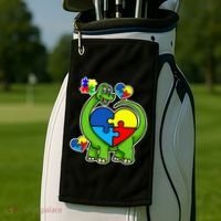 Cute Autism Dino Puzzle Piece Heart Golf Towel thumb 2