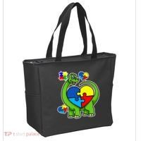 Cute Autism Dino Puzzle Piece Heart Tote Bag thumb 2