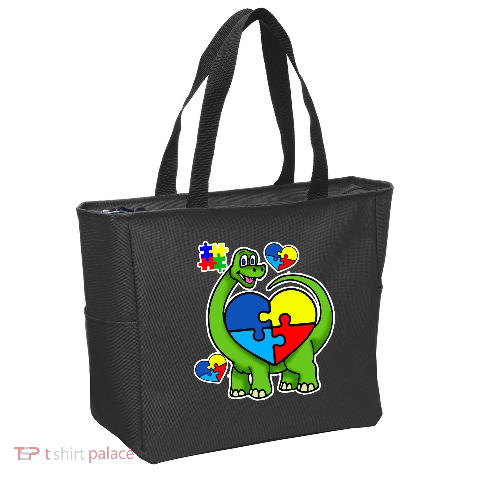 Cute Autism Dino Puzzle Piece Heart Tote Bag