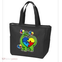 Cute Autism Dino Puzzle Piece Heart Tote Bag thumb 3