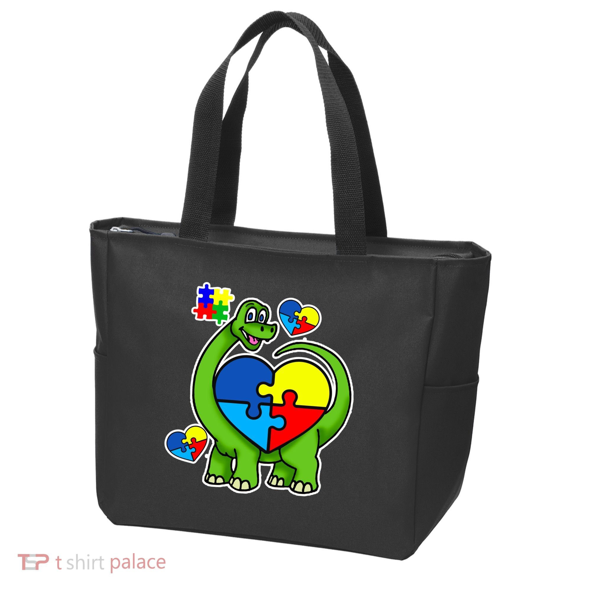 Cute Autism Dino Puzzle Piece Heart Tote Bag