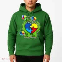 Cute Autism Dino Puzzle Piece Heart Hoodie thumb 2