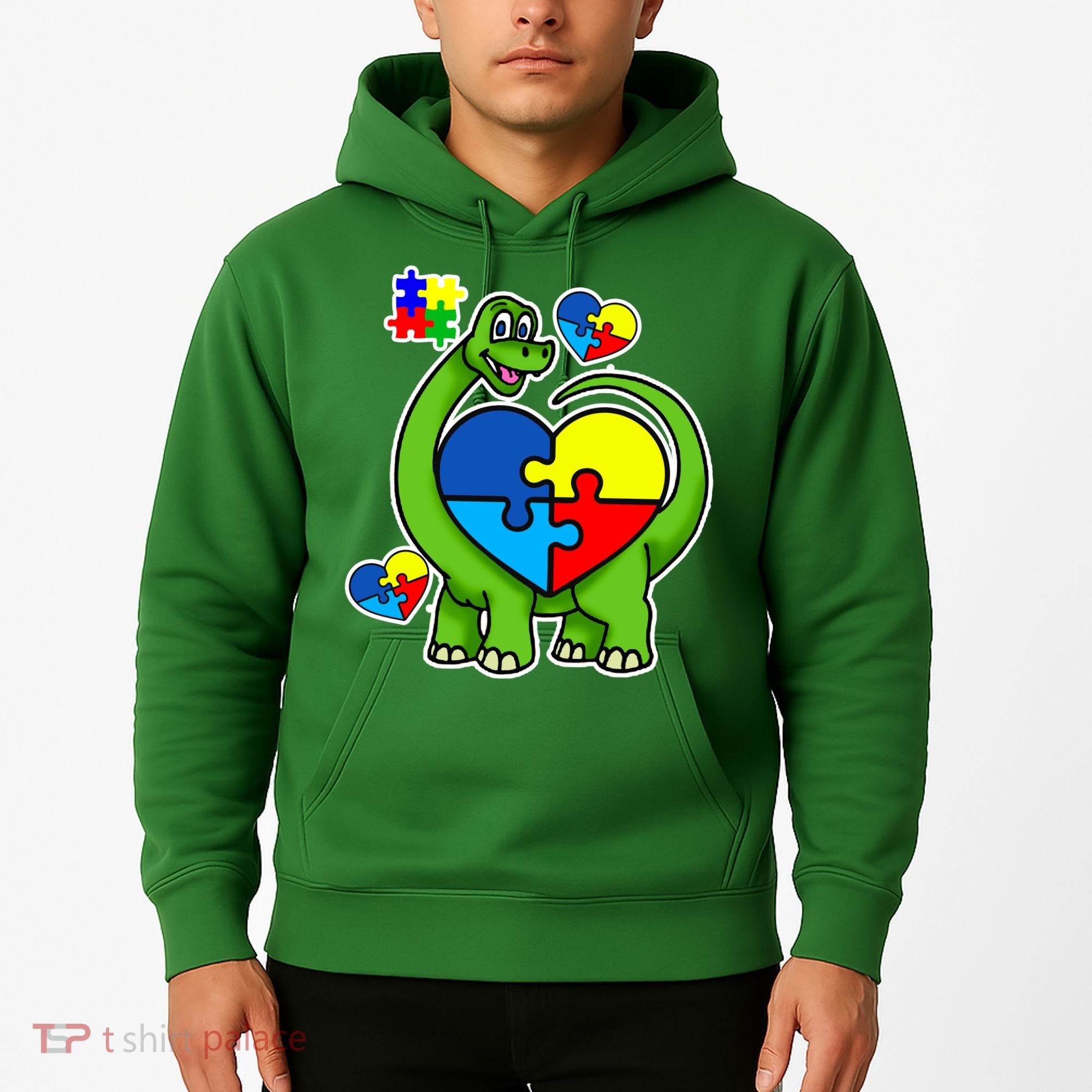 Cute Autism Dino Puzzle Piece Heart Hoodie
