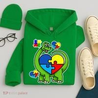 Cute Autism Dino Puzzle Piece Heart Hoodie thumb 4