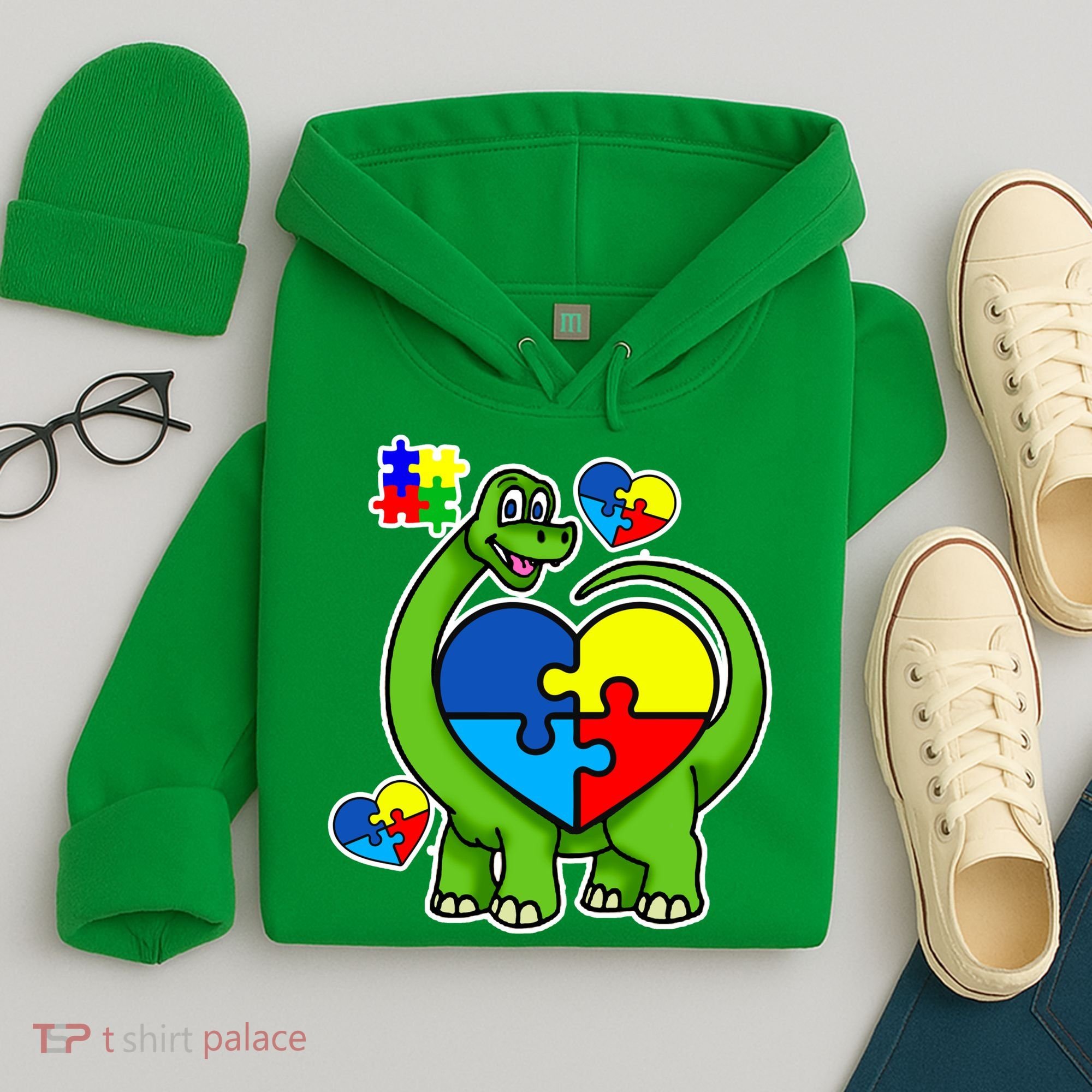 Cute Autism Dino Puzzle Piece Heart Hoodie