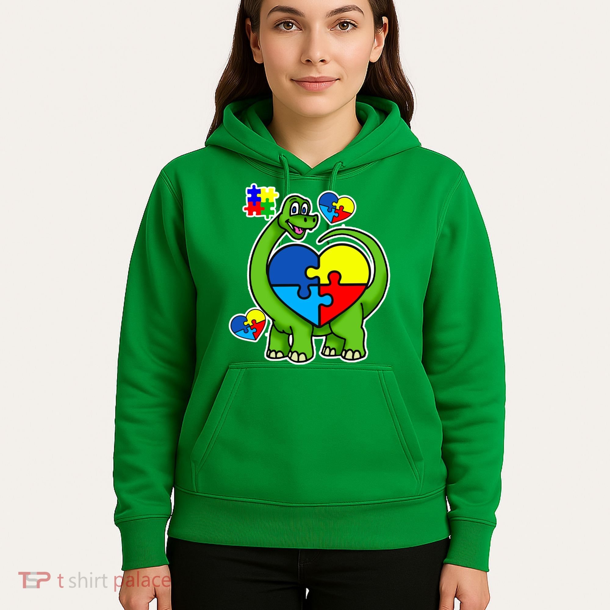 Cute Autism Dino Puzzle Piece Heart Hoodie