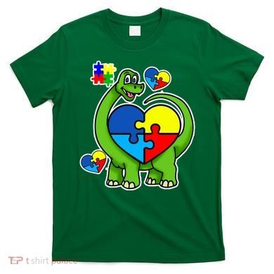 Cute Autism Dino Puzzle Piece Heart T-Shirt