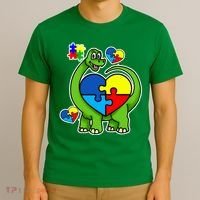 Cute Autism Dino Puzzle Piece Heart T-Shirt thumb 3