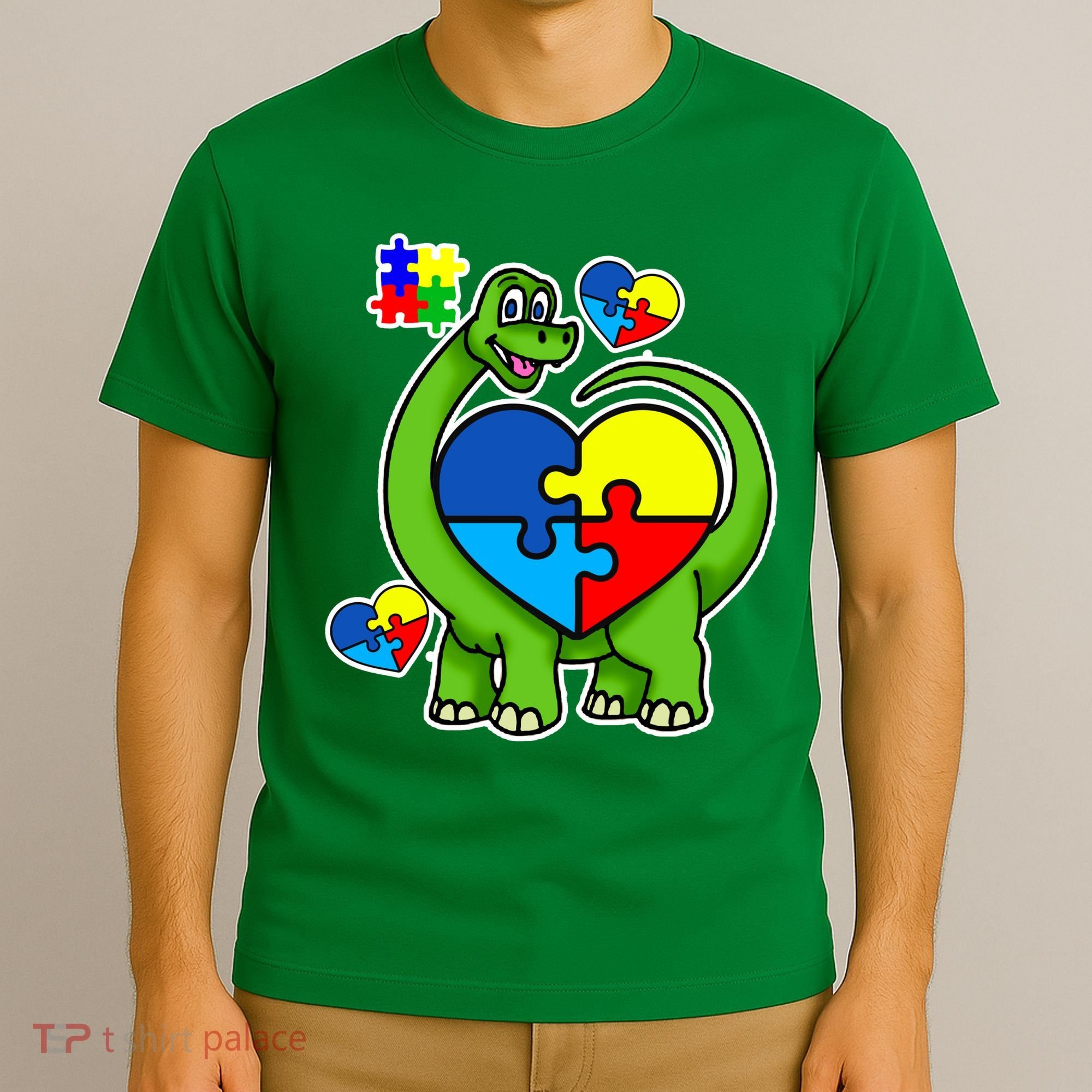 Cute Autism Dino Puzzle Piece Heart T-Shirt