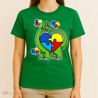 Cute Autism Dino Puzzle Piece Heart T-Shirt thumb 4