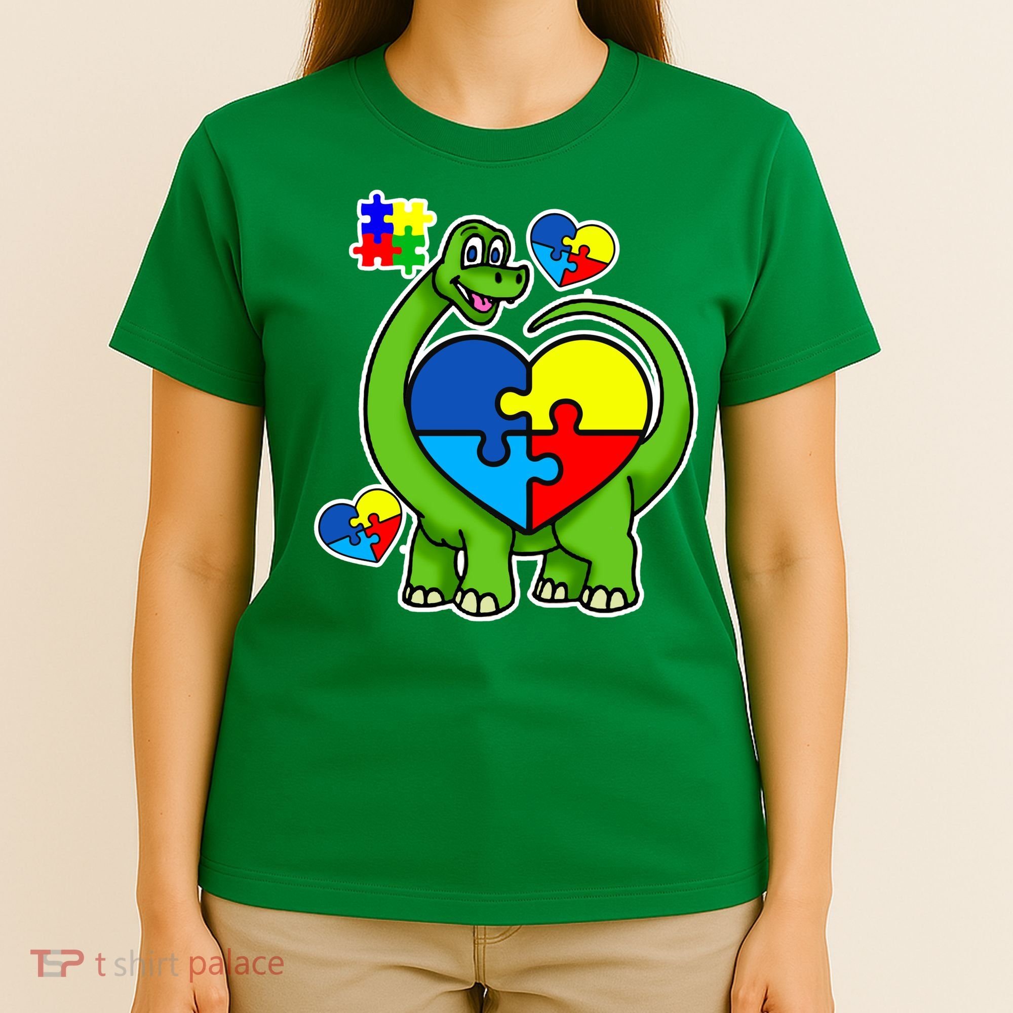 Cute Autism Dino Puzzle Piece Heart T-Shirt