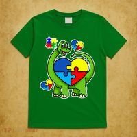 Cute Autism Dino Puzzle Piece Heart T-Shirt thumb 5